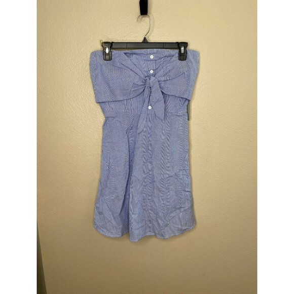 Iris Womens Striped Blue Sleeveless Dress With Tie-Front Detail Cotton Large NEW - Picture 1 of 8